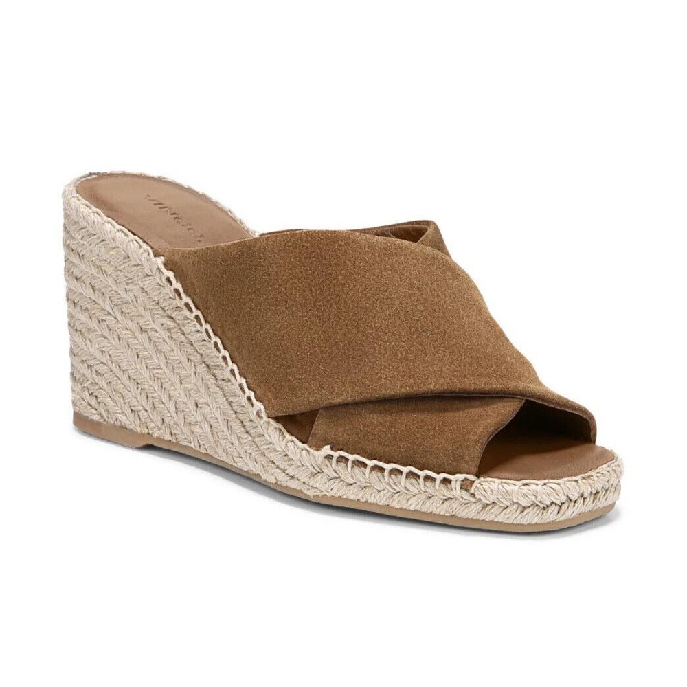 VINCE Gaelan‎ Olivewood Suede Espadrille Wedge Sandals Size 7.5 7 1/2